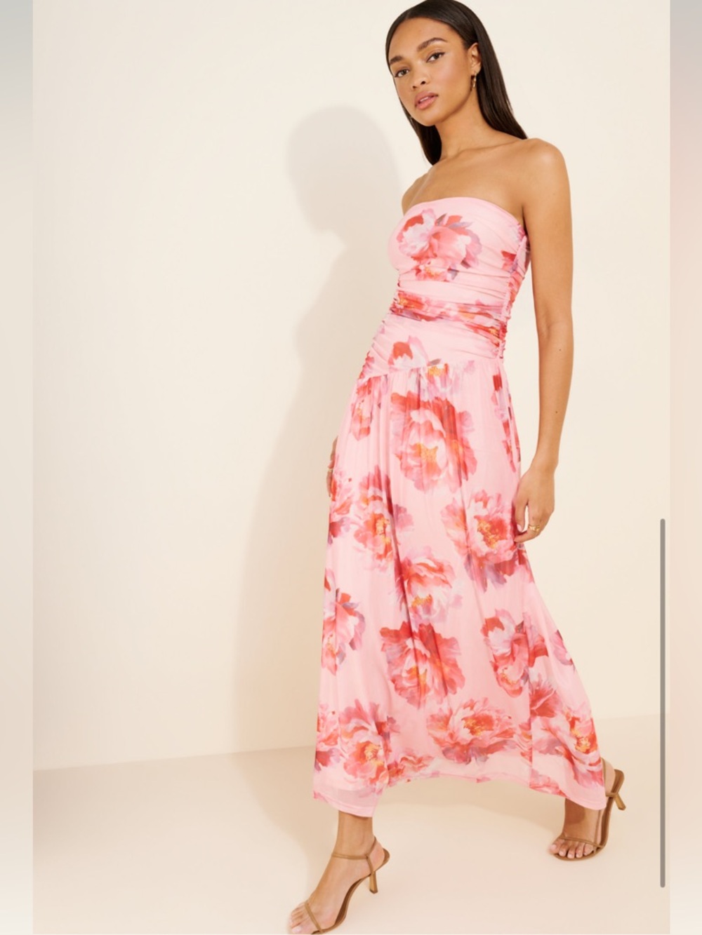 Petal & Pup Calypso Strapless Pink Floral Maxi Dress